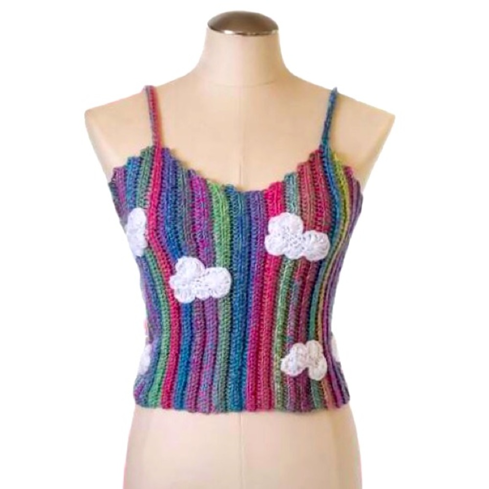 Handmade crochet colorful tank top with clouds